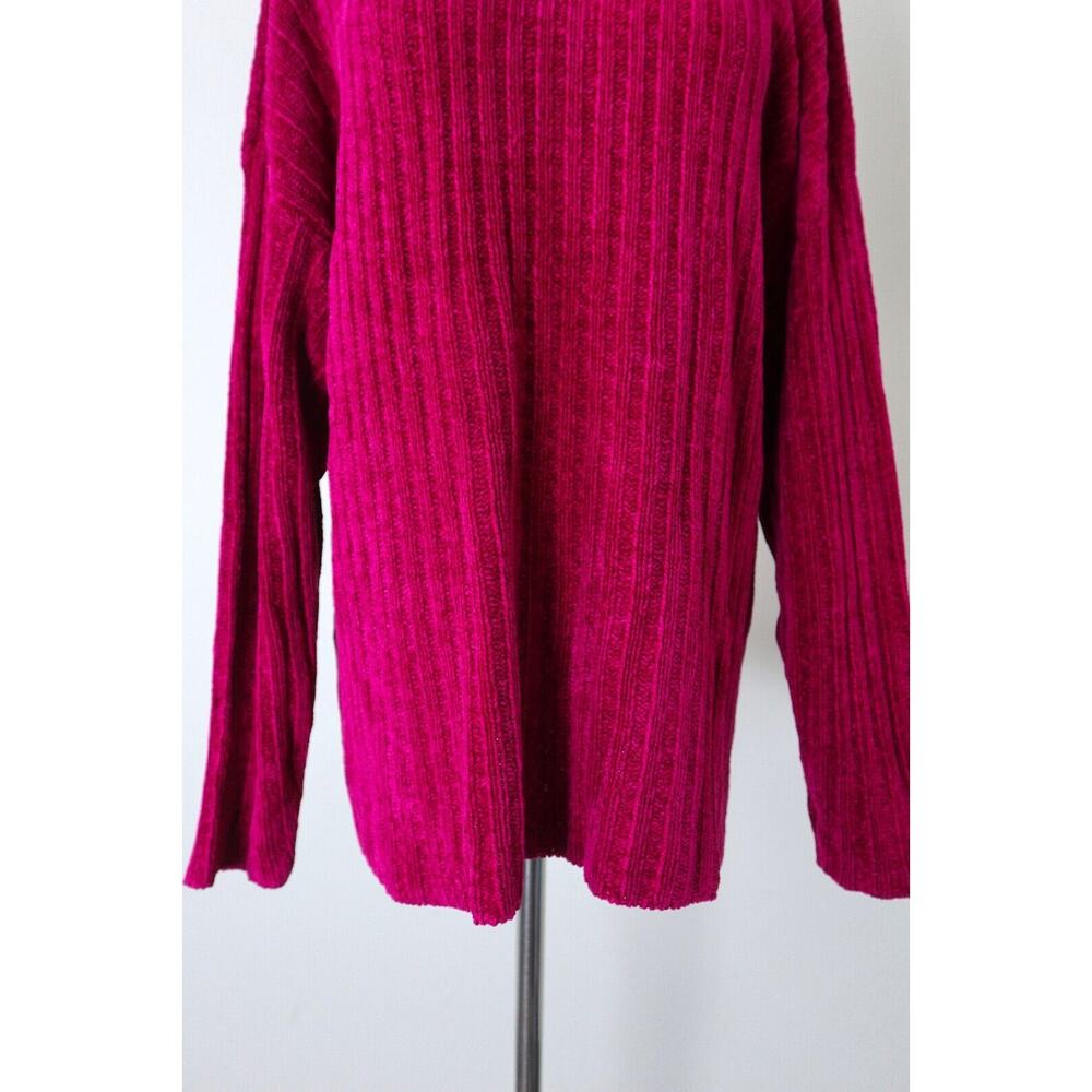 Vintage 1990s Talbots Kids XL Chenille Rib Knit Sweater Rayon Fuchsia Pink - Picture 4 of 10